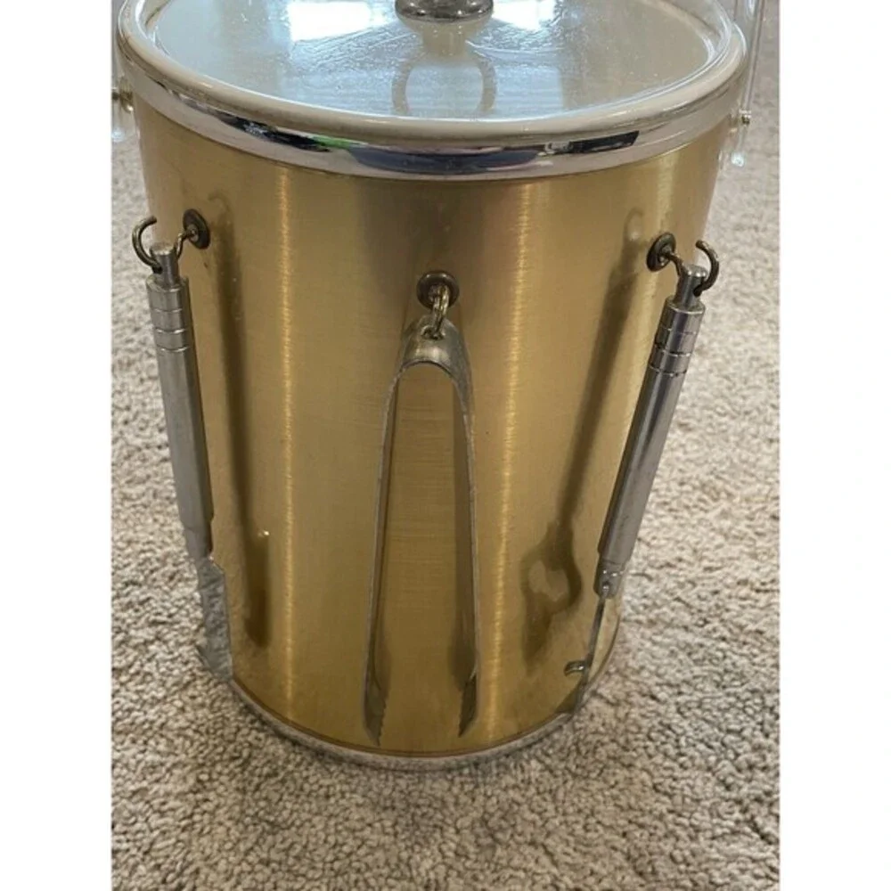 Ice Bucket Brushed Gold Silver Clear Lucite Handle‎ & Lid 3 Tools Box Vintage